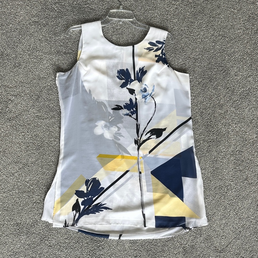 White House Black Market Floral Geometric Top - White, Navy, Yellow